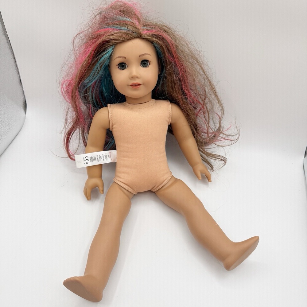 American Girl Truly Me Doll #101 Gray Eyes, Caramel Hair Pink Blue Highlights A1